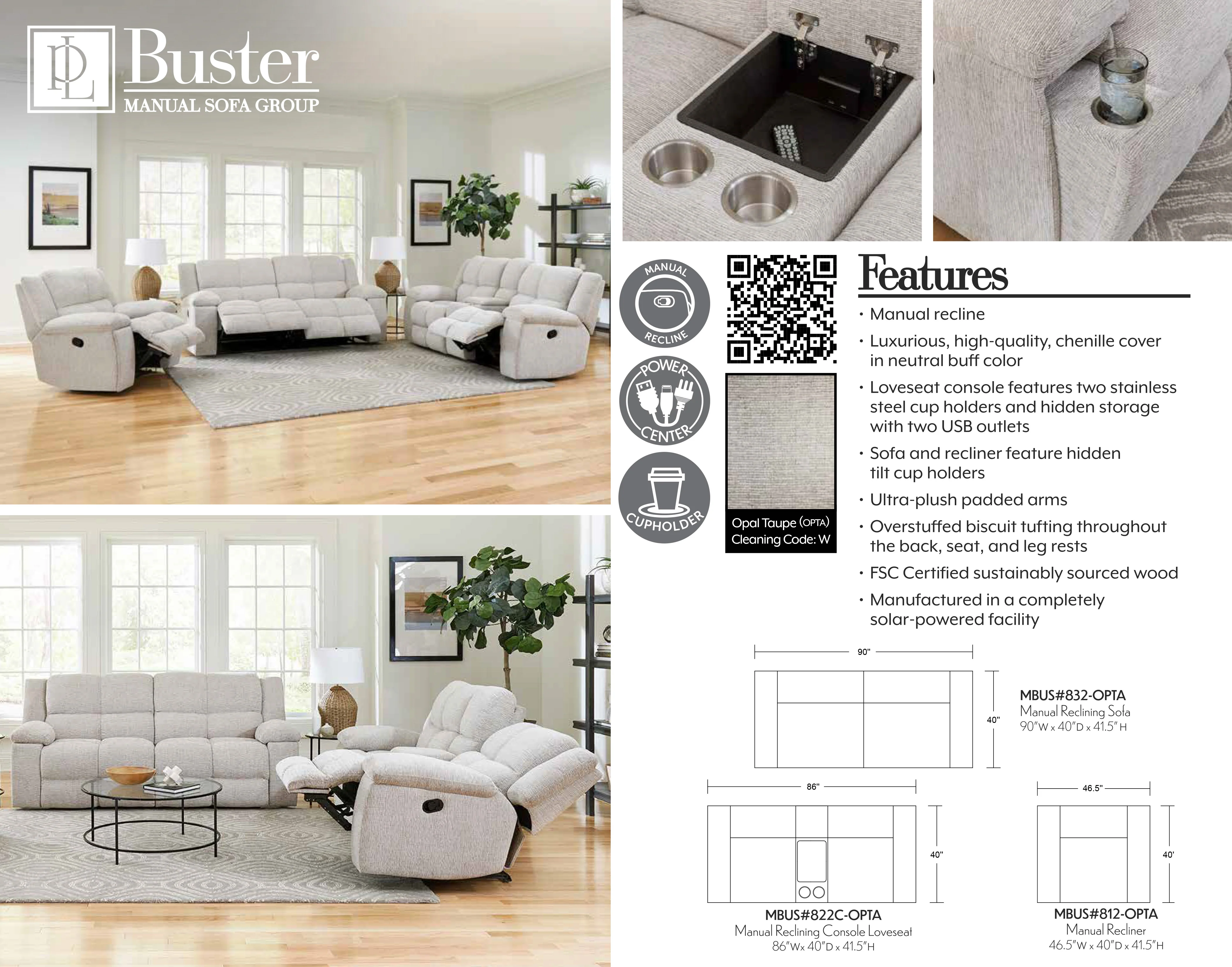 BUSTER - OPAL TAUPE Manual Dual Reclining Console Loveseat - Image 13