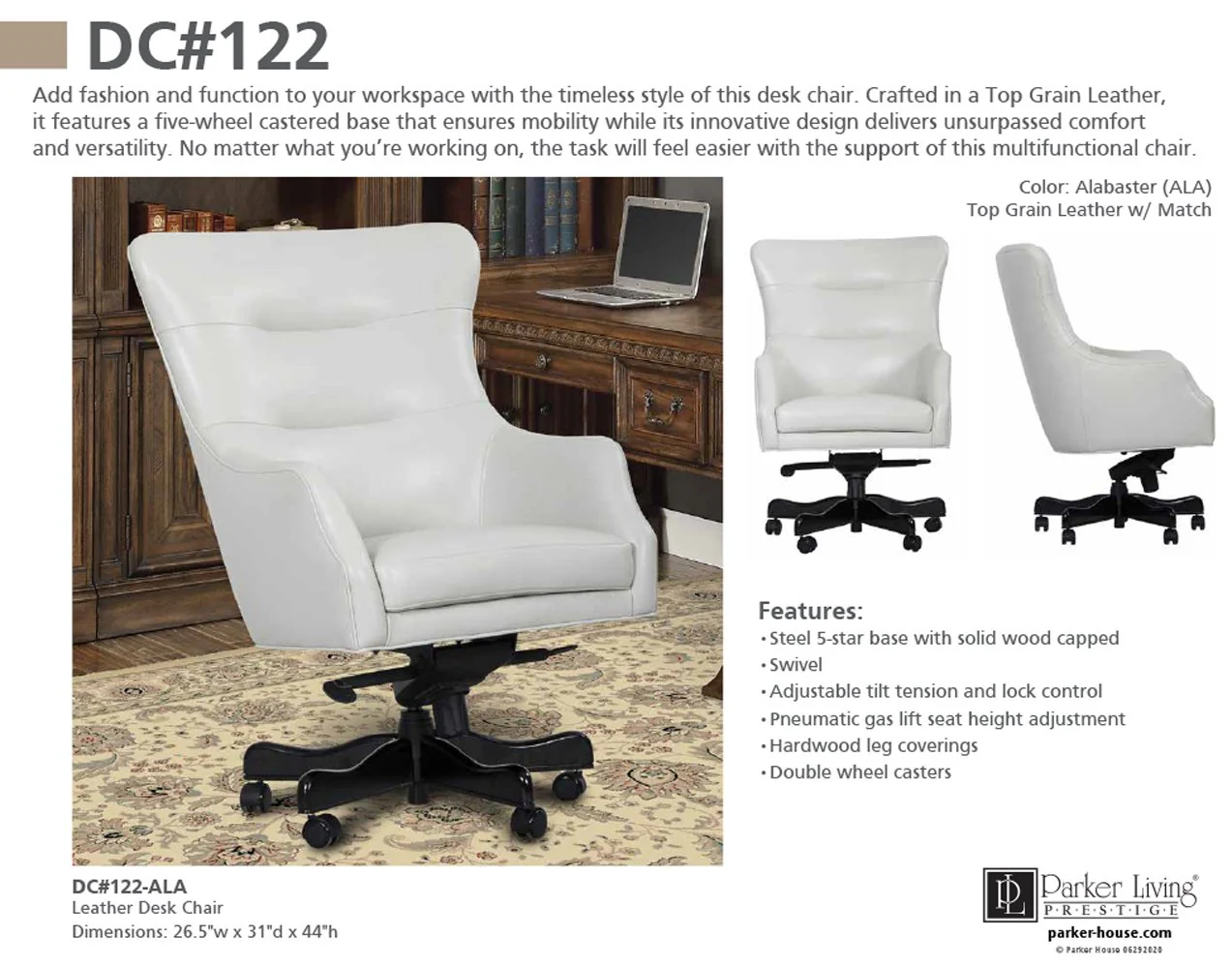 DC#122-ALA - ALABASTER Leather Desk Chair - Image 6