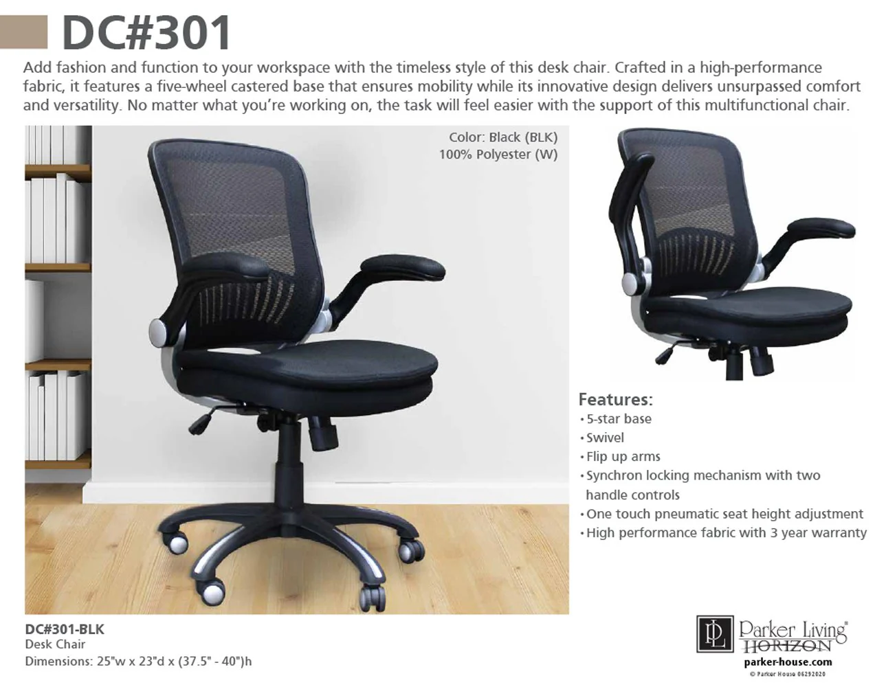 DC#301-BLK - BLACK Fabric Desk Chair - Image 6