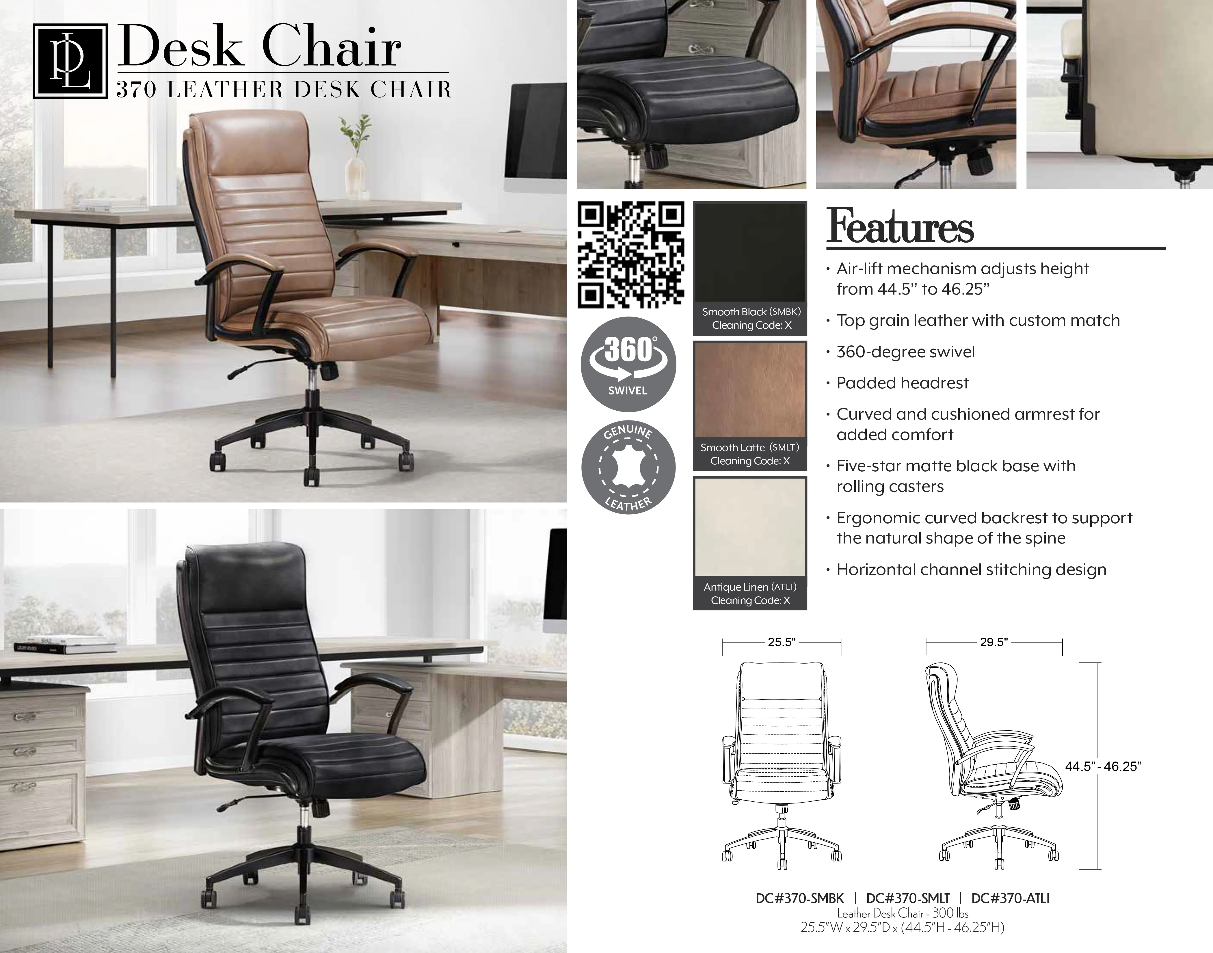DC#370-SMLT - SMOOTH LATTE Leather Desk Chair - Image 8