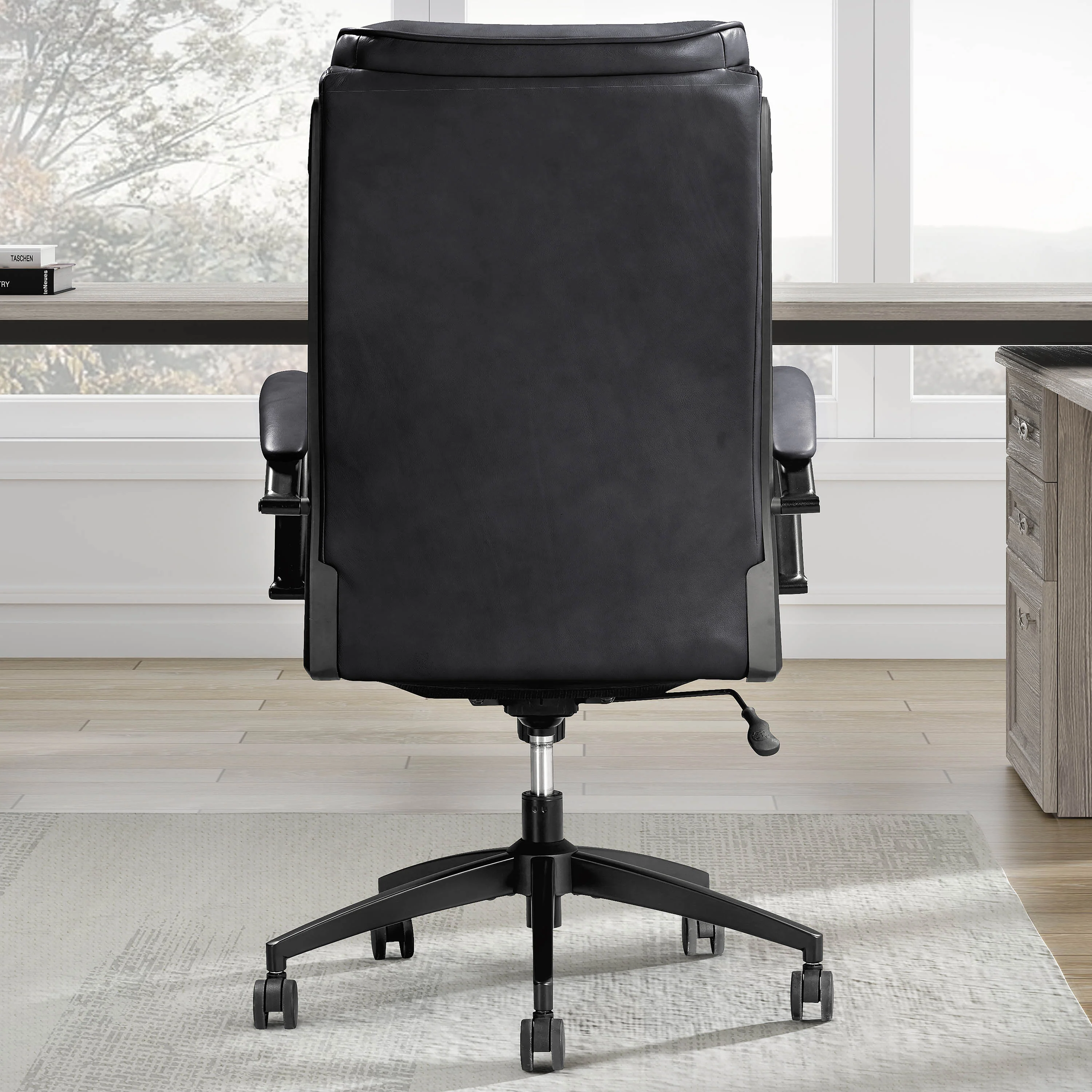 DC#370-SMBK - SMOOTH BLACK Leather Desk Chair - Image 3