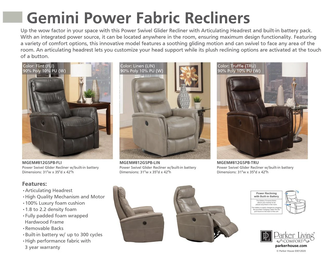GEMINI - TRUFFLE Power Swivel Glider Recliner - Image 6