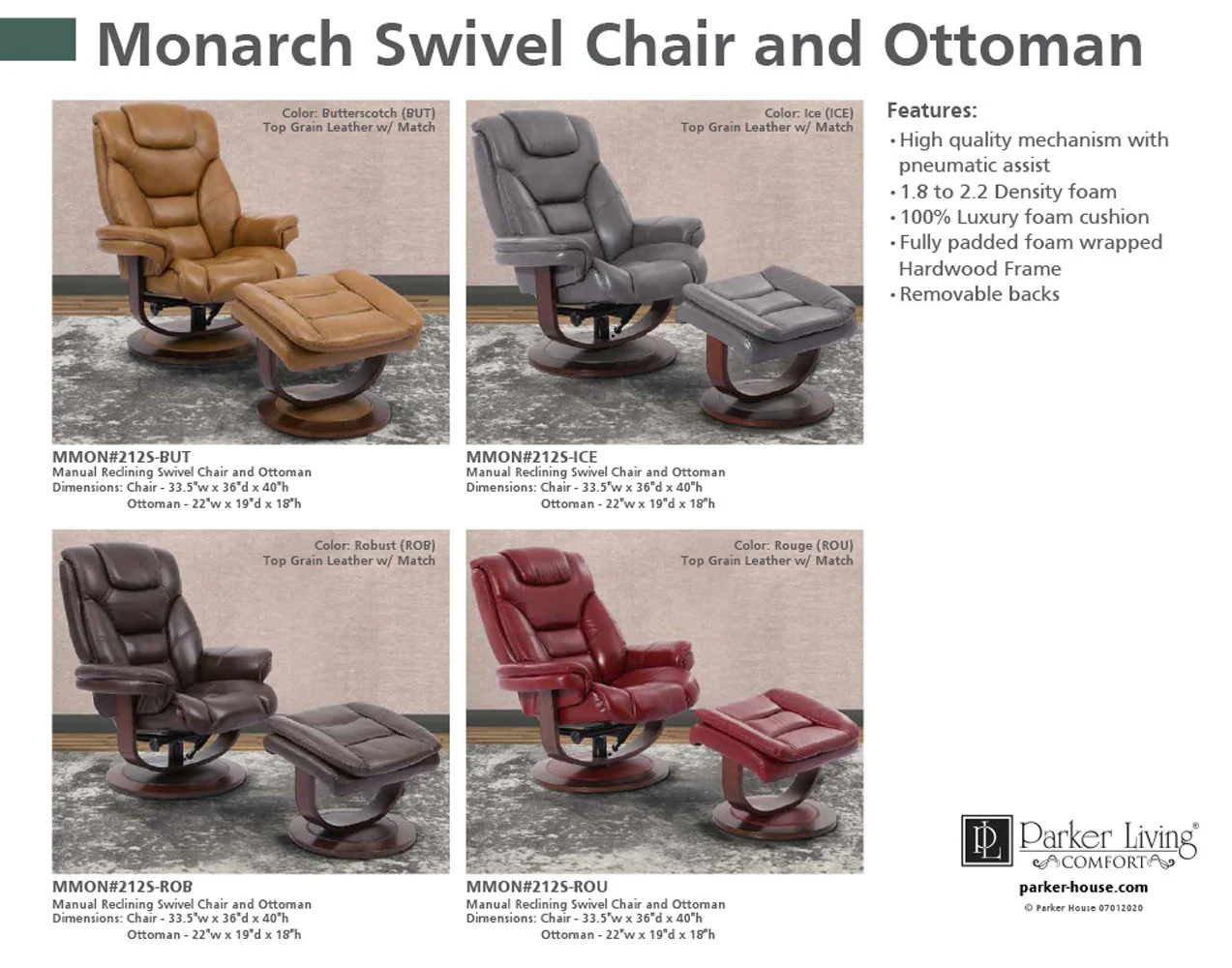 MONARCH - ICE Manual Reclining Swivel Chair & Ottoman - Image 3