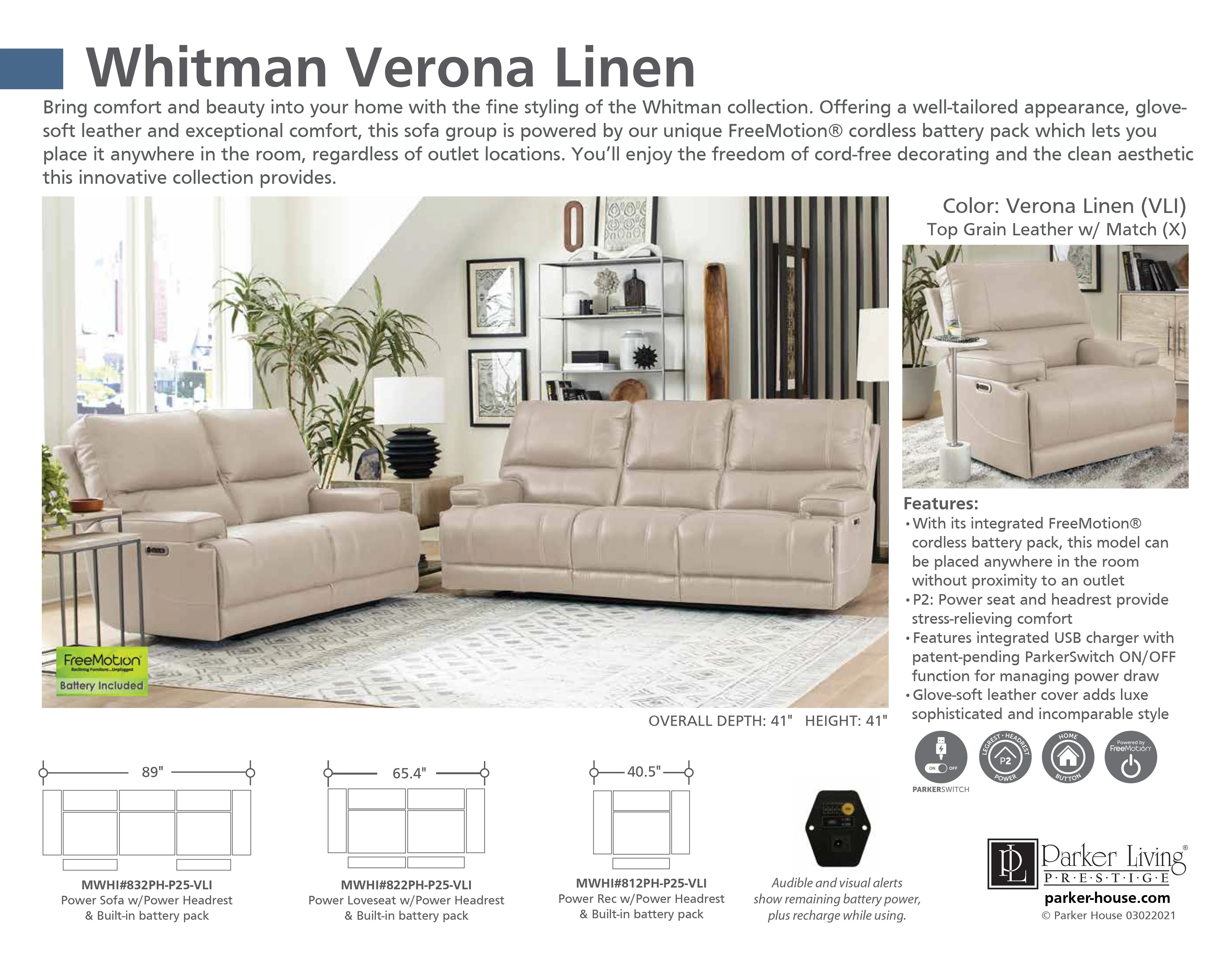 WHITMAN - VERONA LINEN Powered By FreeMotion Power Cordless Loveseat - Image 7