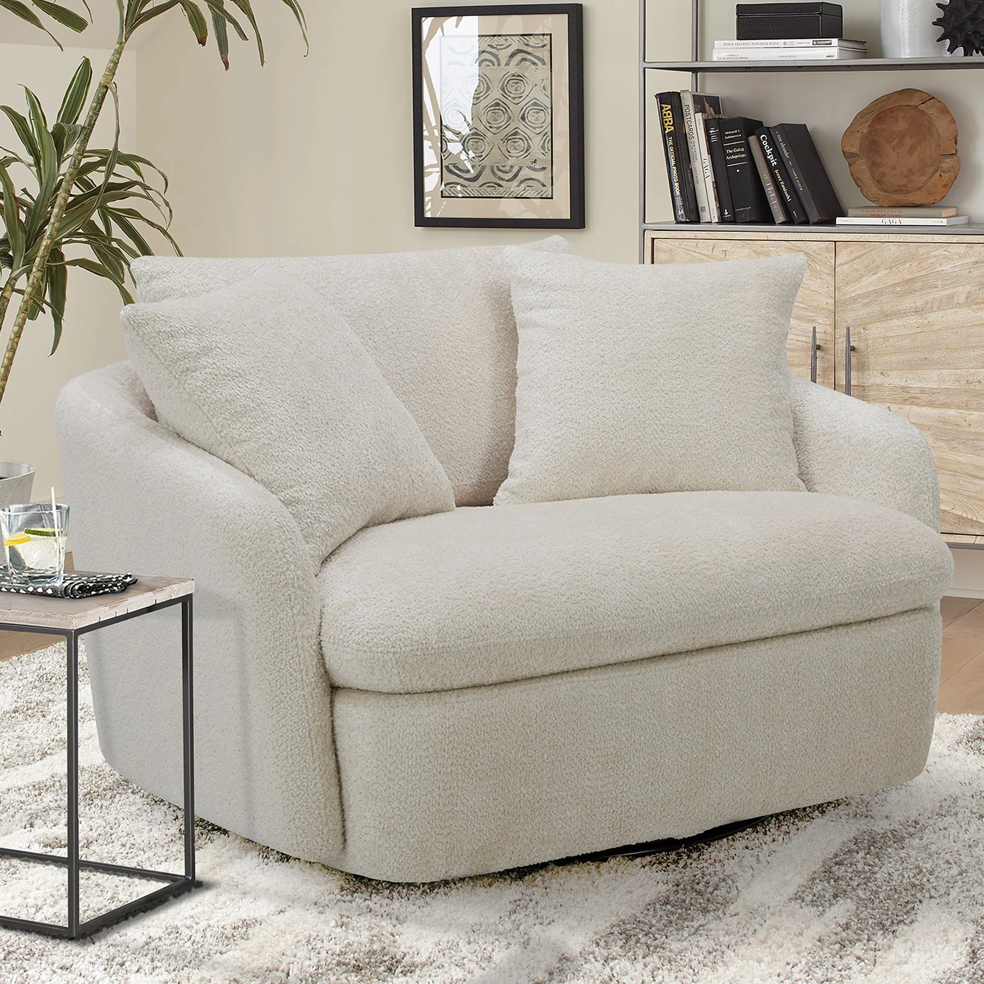 BOOMER - UTOPIA SAND Large Swivel Chair with 2 Toss pillows - Image 3