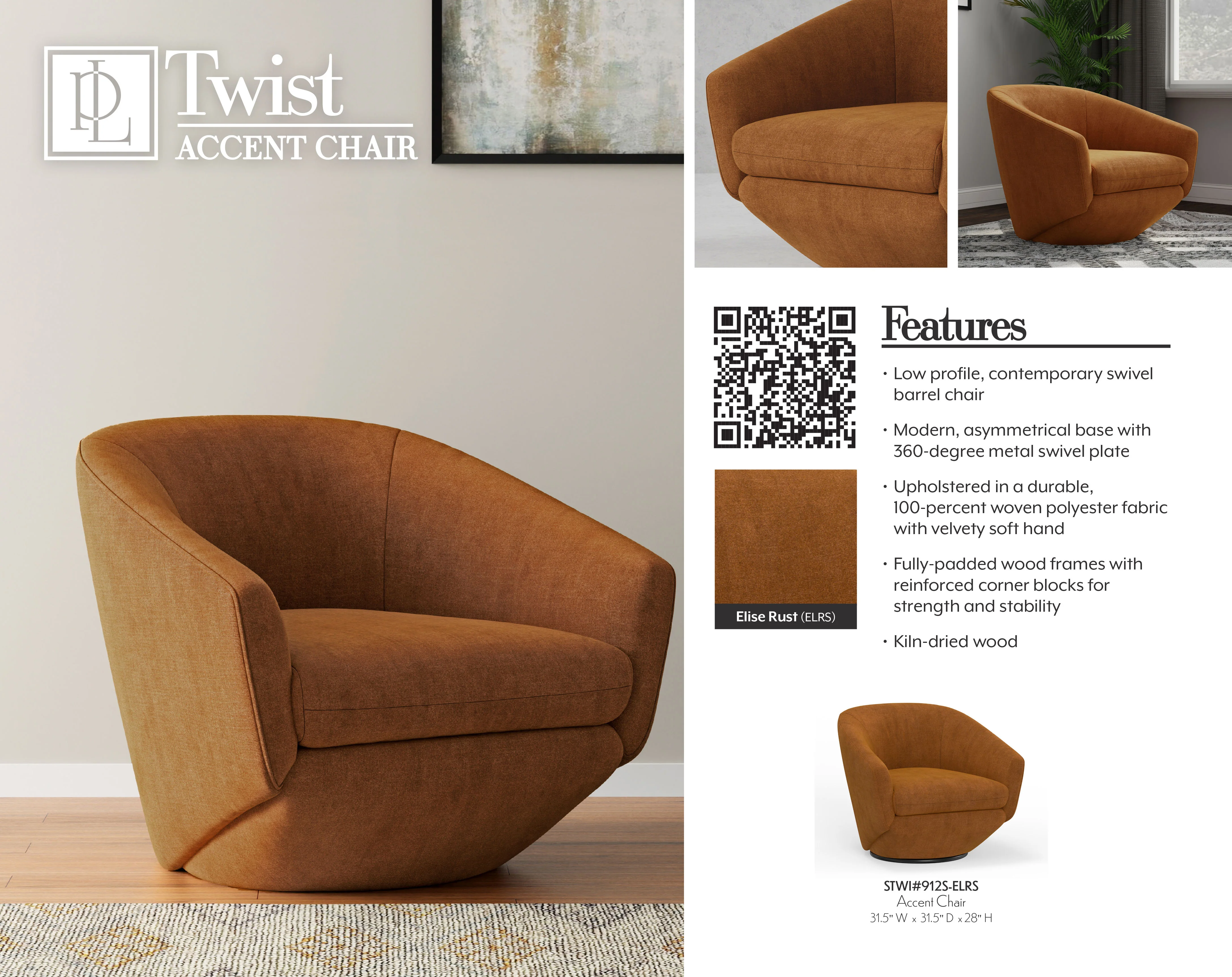 THE TWIST - ELISE RUST Accent Swivel Chair - Image 12